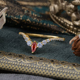 2 Prong Marquise & Round Cut Garnet Curved Wedding Band Stacking Ring